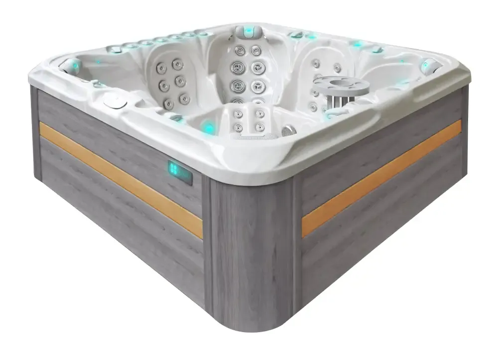 PassionSpa Excite Mighty Wave Whirlpool – modernes Design, graue Ausführung, orangefarbene Akzente, LED-Beleuchtung