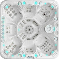 PassionSpa Excite Mighty Wave Whirlpool – weiße Ausführung, weiße Sitze, silberfarbene Massagedüsen, blaue LED-Beleuchtung