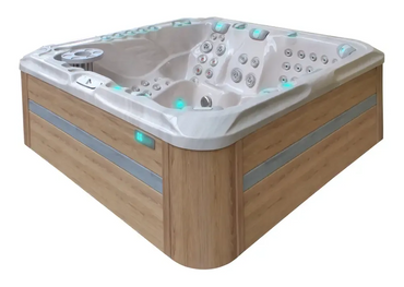 PassionSpa Exhilarate Mighty Wave Whirlpool – beige Holzverkleidung, LED-Beleuchtung