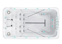 PassionSpa Fitness 1 Deep Swim-Spa – weiße Ausführung, rechteckige Form, blaue LED-Beleuchtung, schwarze Innendetails
