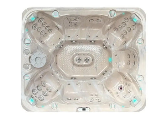 PassionSpa Harmony Whirlpool – beiges Marmormuster, türkisfarbene Akzente