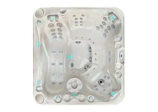PassionSpa Pleasure Whirlpool – weiße Ausführung, türkisfarbene LED-Beleuchtung, Massagedüsen