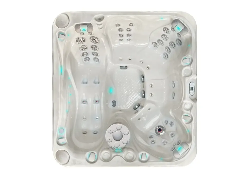 Vitvarm badtunna PassionSpa Pleasure Spabad med turkosa LED-ljus och jetmunstycken