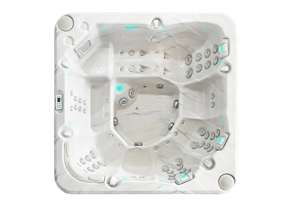 PassionSpa Reflect Whirlpool – weiße Ausführung, Marmormuster, LED-Beleuchtung, Massagedüsen