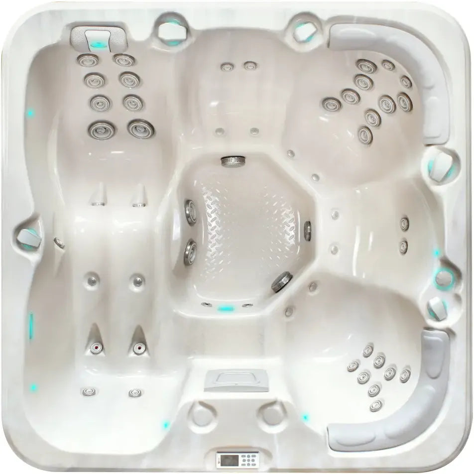 Vit PassionSpa Refresh Spabad – Pure Collection, vit med sittplatser, silverjet och panel