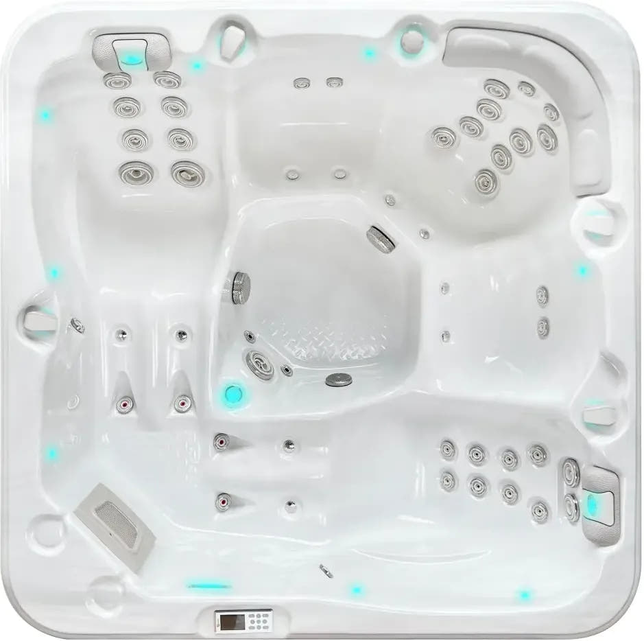 PassionSpa Relax Whirlpool – Pure Collection, weiße Ausführung, weiße Sitze, Massagedüsen, blaue LED-Beleuchtung