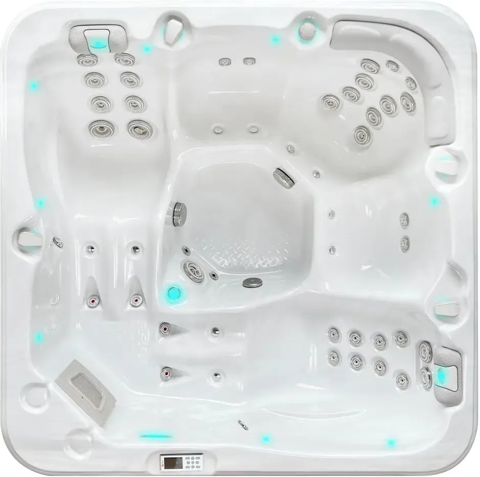 PassionSpa Relax Whirlpool – Pure Collection, weiße Ausführung, weiße Sitze, Massagedüsen, blaue LED-Beleuchtung