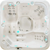 PassionSpa Relax Whirlpool – Pure Collection, cremefarbene Oberfläche, silberfarbene Massagedüsen, blaue LED-Beleuchtung