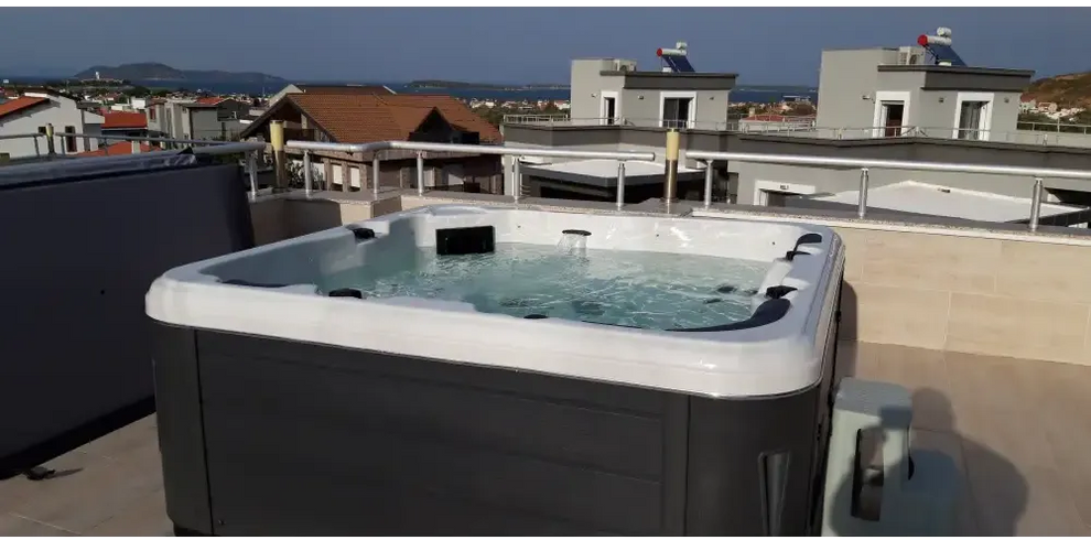 PassionSpa Relax Whirlpool – Pure Collection, weiß und dunkelgrau, schwarze Paneele