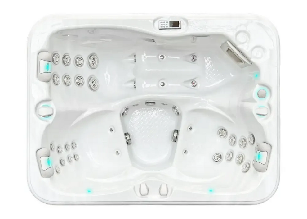 PassionSpa Renew Whirlpool – Pure Collection, weißes Acryl, silberfarbene Massagedüsen, blaue LED-Beleuchtung