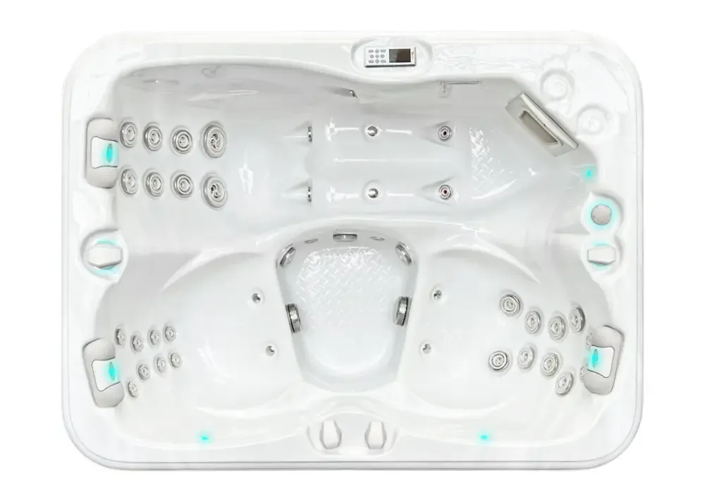 PassionSpa Renew Whirlpool – Pure Collection, weißes Acryl, silberfarbene Massagedüsen, blaue LED-Beleuchtung