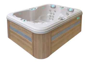 PassionSpa Renew Whirlpool – Pure Collection, cremefarbene Oberfläche, Holzpaneel