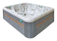 PassionSpa Repose Whirlpool – modernes Design, graue Ausführung, Holzoptik, weiße Massagedüsen