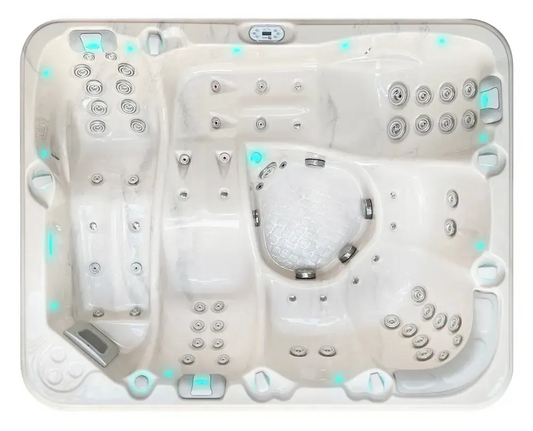 PassionSpa Repose Whirlpool – Pure Collection, weißes Acryl, silberfarbene Massagedüsen, blaue LED-Beleuchtung