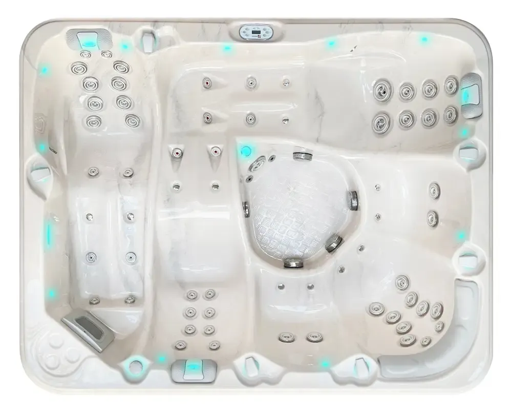 Vit PassionSpa Repose Spabad – Pure Collection, vit akryl med silvermunstycken och blå LED-belysning