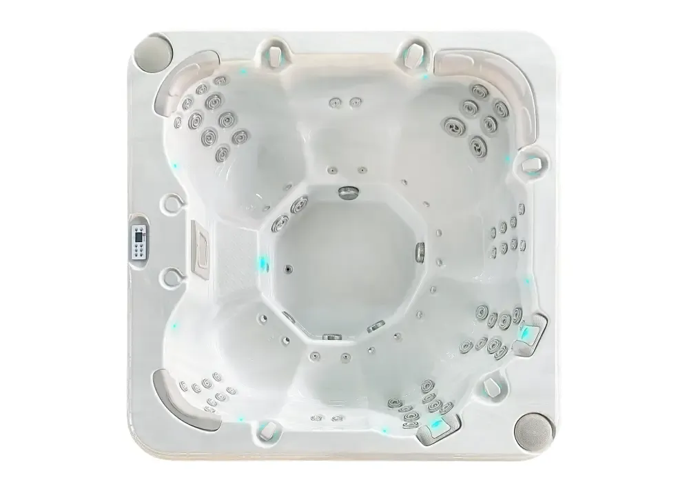 PassionSpa Resettle Whirlpool – Pure Collection, weißes Acryl, Sitzplätze, Massagedüsen, blaue LED-Beleuchtung