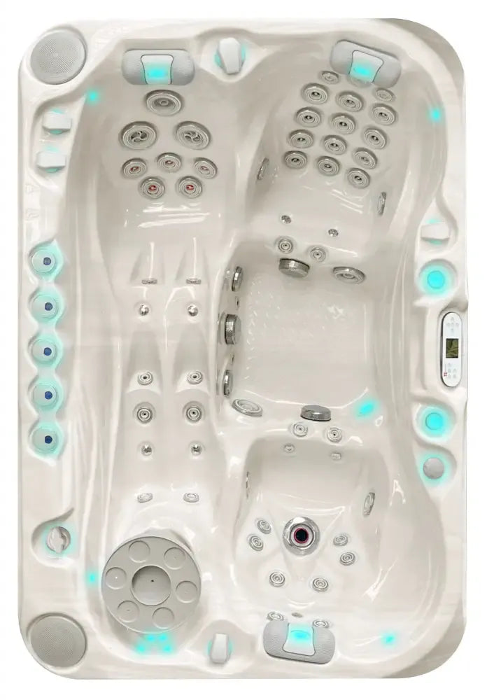 PassionSpa Sensation Spabad med vita akryl, jetmunstycken och blå LED-belysning