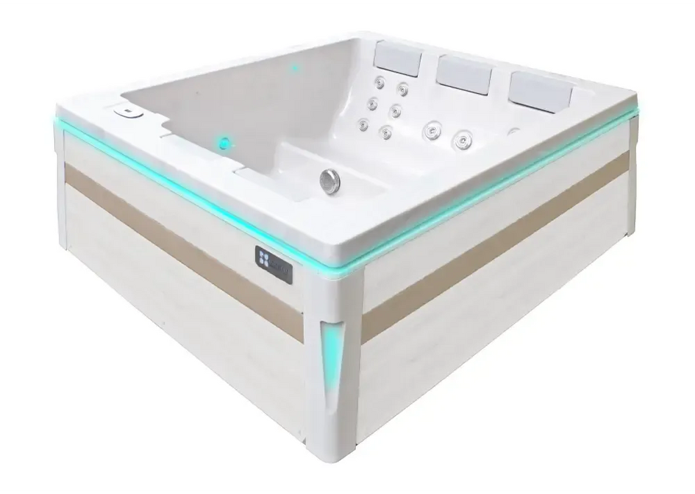 PassionSpa Serene 5 Whirlpool – beige und weiß, türkisfarbene LED-Beleuchtung