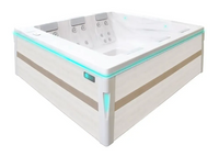 PassionSpa Serene 6 Whirlpool – modernes Design, beige und weiß, türkisfarbene LED-Beleuchtung