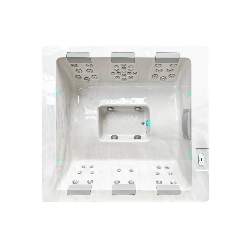 PassionSpa Serene 6 Whirlpool – weiße Ausführung, rechteckige Form, silberfarbene Massagedüsen, Bedienfeld