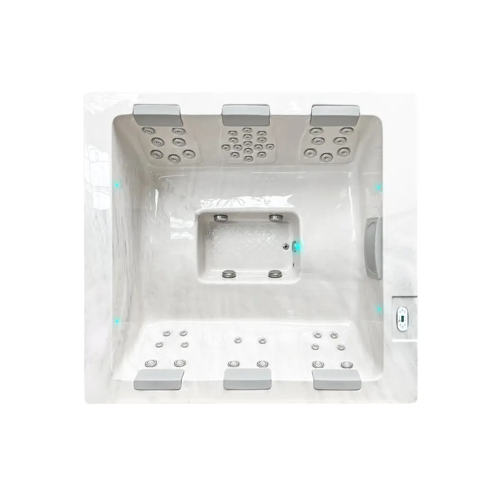 PassionSpa Serene 6 Whirlpool – weiße Ausführung, rechteckige Form, silberfarbene Massagedüsen, Bedienfeld