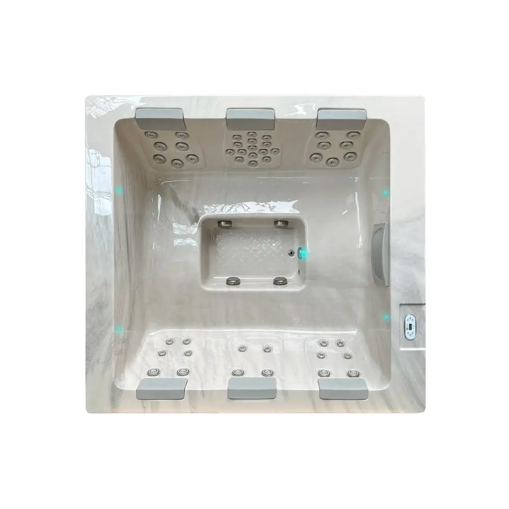 PassionSpa Serene 6 Whirlpool – modernes Design, weiße Ausführung, Marmormuster, Massagedüsen, Bedienfeld
