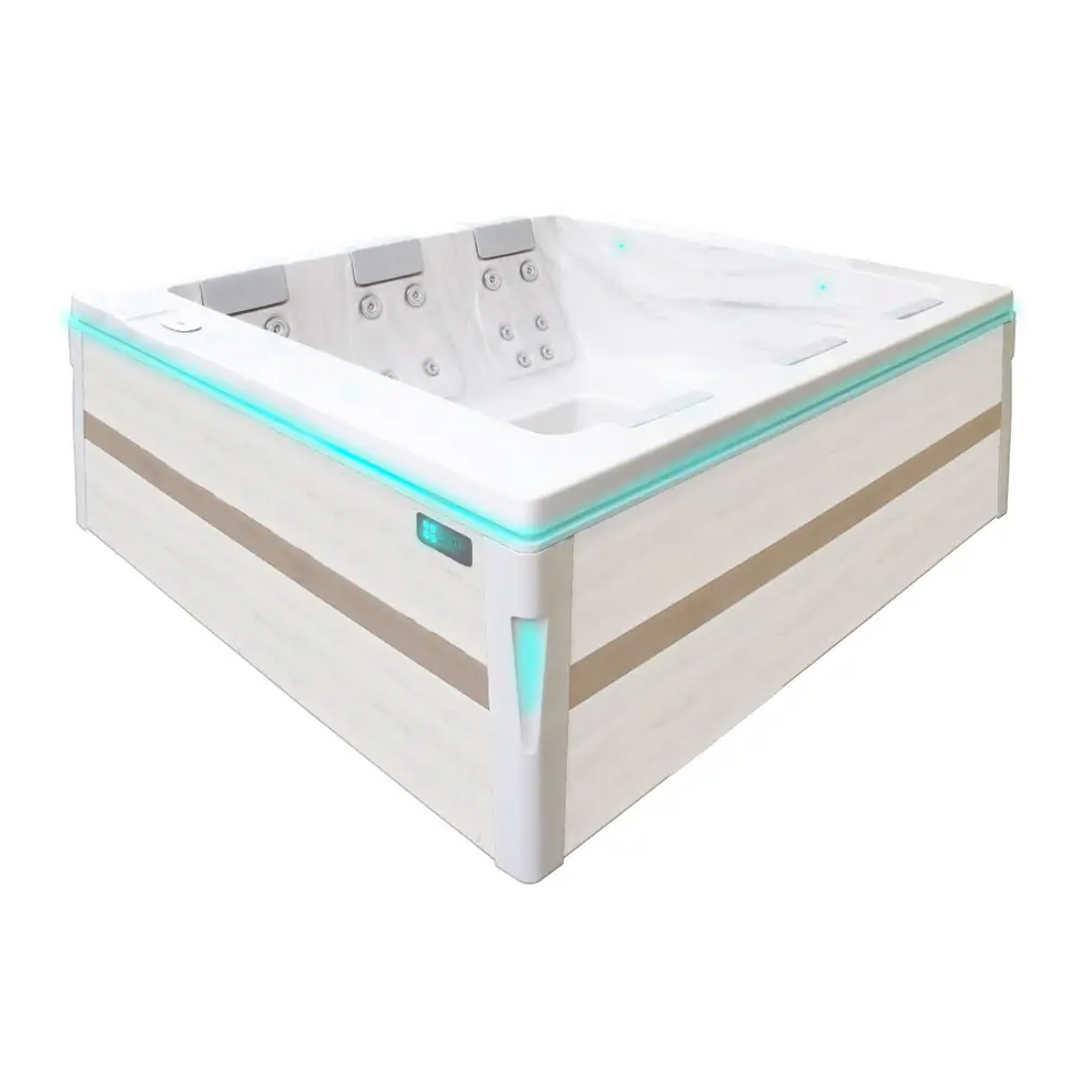 PassionSpa Serene 6 Whirlpool – beige und weiß, türkisfarbene LED-Beleuchtung