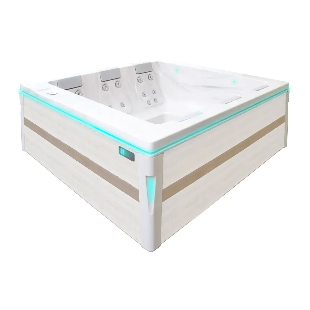 PassionSpa Serene 6 Whirlpool – beige und weiß, türkisfarbene LED-Beleuchtung