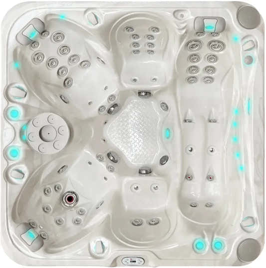 PassionSpa Solace Whirlpool – blaue LED-Beleuchtung, silberfarbene Massagedüsen