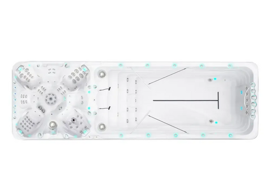 PassionSpa Vitality Deep Swim-Spa – weiße Ausführung, Sitzplätze, Massagedüsen, blaue Beleuchtung