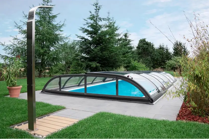 Pooltak Dallas 3x6 i klar kanalplast med valv och glas