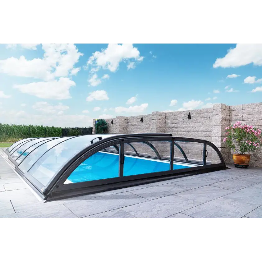 Pooltak Dallas 3x6 i klar kanalplast med svarta ramar