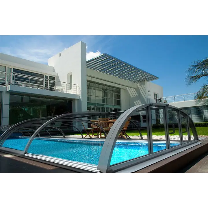 Pooltak Dallas 3x6 i klar kanalplast med silverram och transparenta paneler