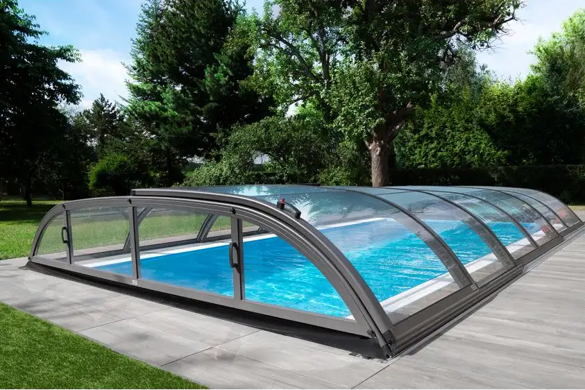 Pooltak Dallas 3x6 i klar kanalplast med grå ram