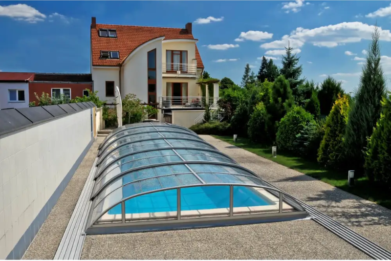Pooltak Dallas 3x6 i klarplast och silver elox profiler
