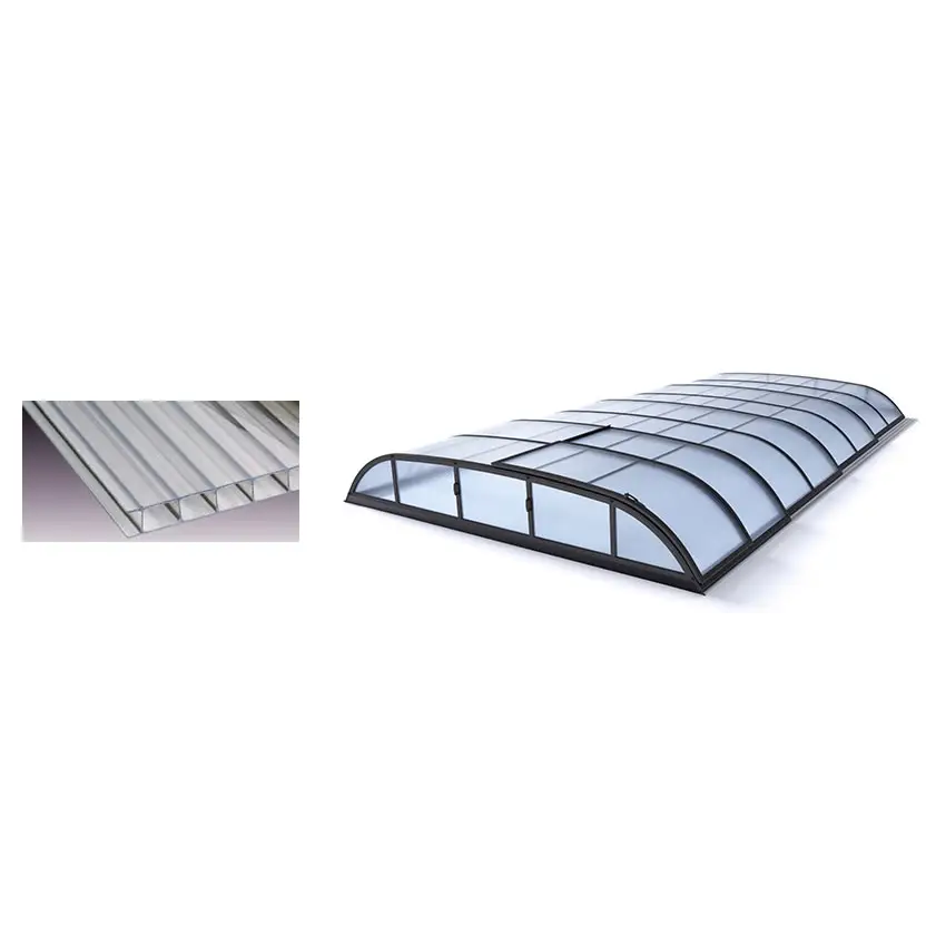 Curved Pooltak Dallas med svart ram över blå pool