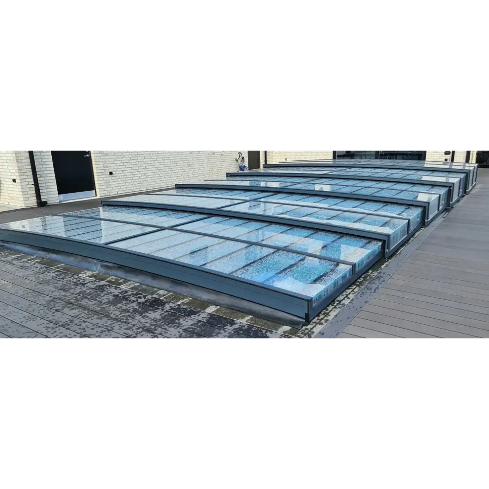 Pooltak Icon med sarg klarplast antracit, moderna glas takpaneler med mörka metallramar