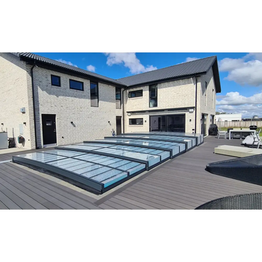 Modern Pooltak ICON 4×10 med sarg klarplast antracit, segmenterad design