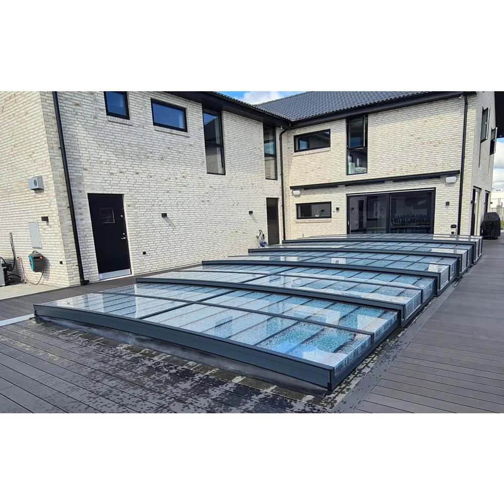 Pooltaket Icon med sarg klarplast i antracit, modern glasdesign