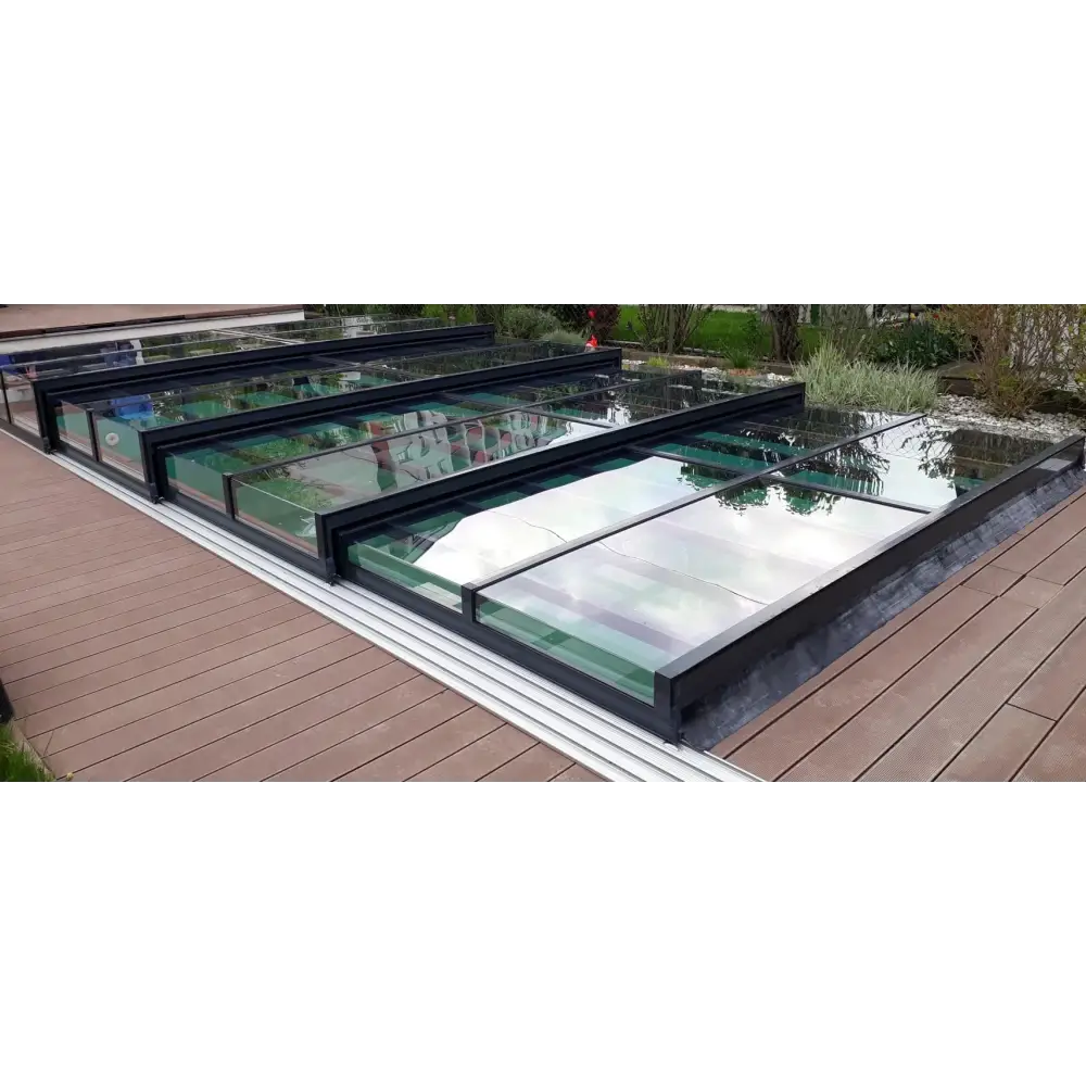Moderna glastakpaneler i Pooltaket Icon 4x8 Uden över trädäck