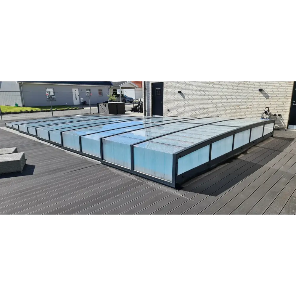 Modern Pooltaket Icon i klarplast antracit med glastakdesign