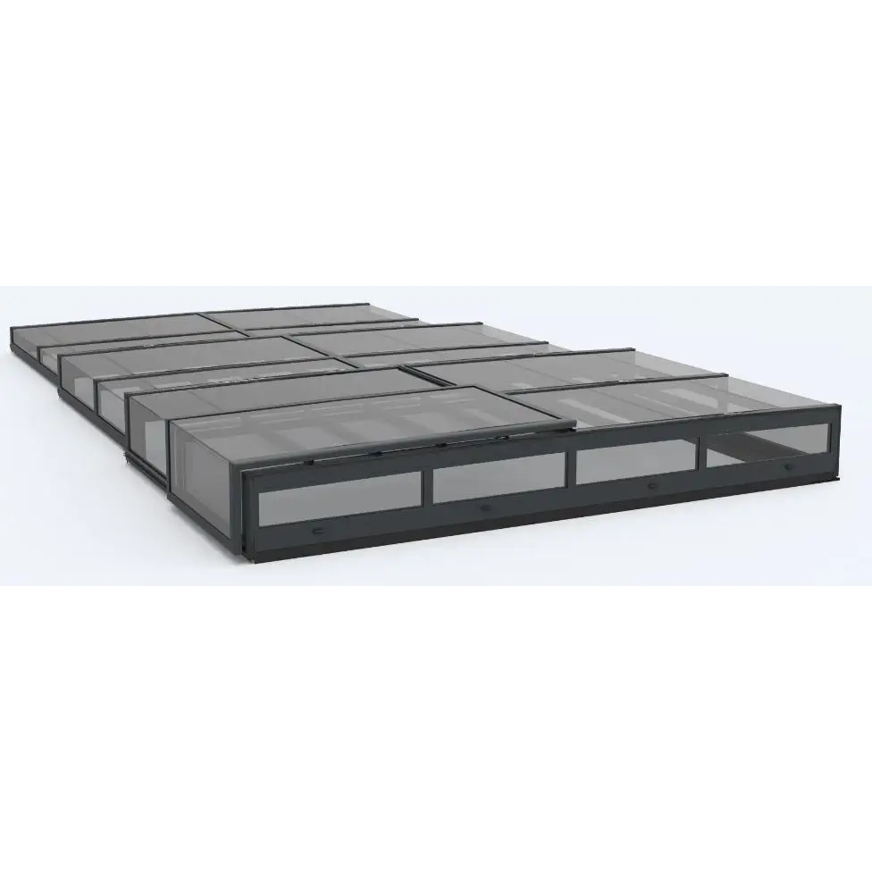 Pooltak Icon Kit med svart ramade modulära glastakspaneler för pool