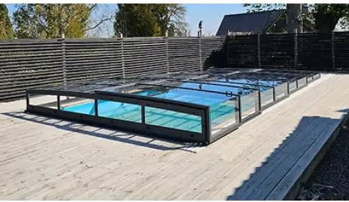 Pooltak Icon Kit med svart ram glasöverdrag för modern inomhuspool