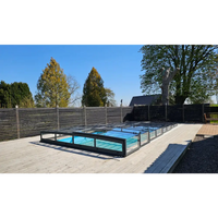 Modern glashägnad pool med pooltak icon kit, rektangulär med glasöverdrag och svart ram