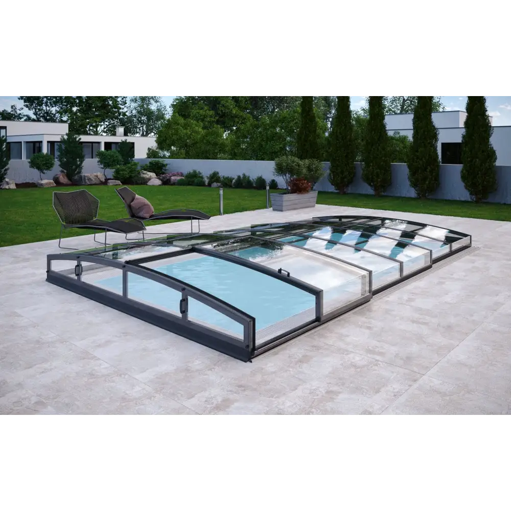 Pooltak Infinity med extra starka profiler i modernt glas och svart ram