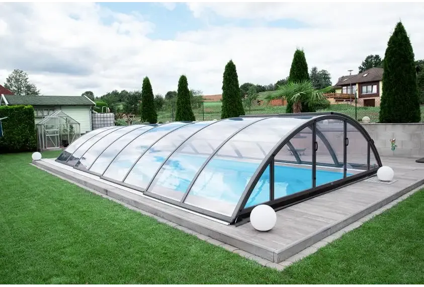 Modern pooltak Klasik 5x10 med klar kanalplast och svart ram