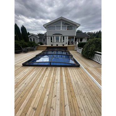 Elegant pooltak Sydney med enkelskena antracit, transparent glastak