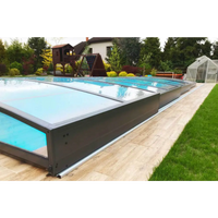 Pooltak Sydney i blåtonat glas med slank antracit metallram för bygga pool