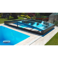 Pooltak Sydney i blåtonat glas med slank metallram för bygga pool