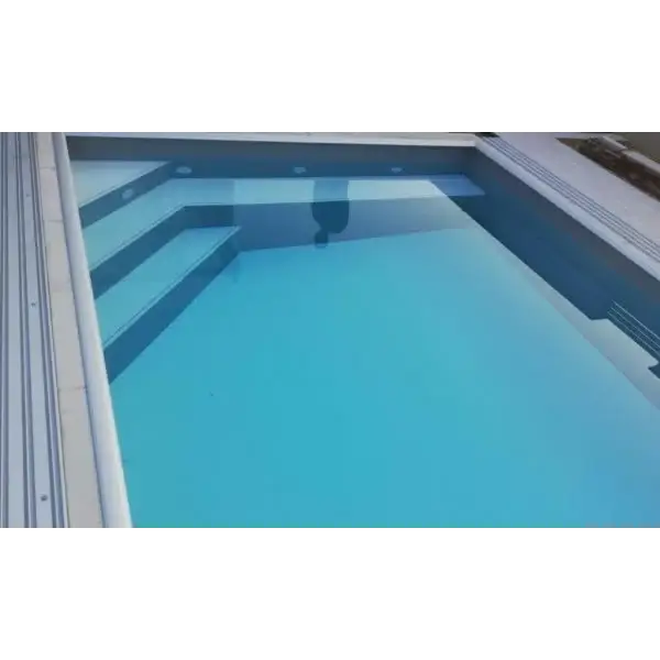 Pooltime Exclusive 12mm rektangulär PP-pool 4x12x1 med turkost vatten och grå steg